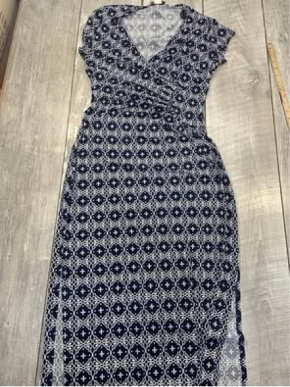 Laundry women’s long dress with slits
 all over pattern blue/white 
Size small